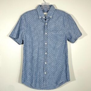 Sonoma Blue Chambray Button Down Shirt Small Short Sleeve Patterned Casual
